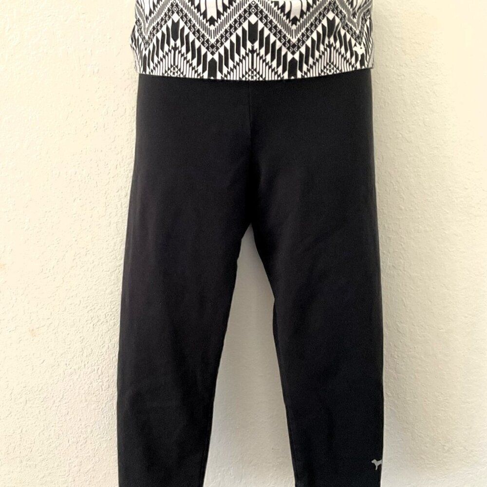 VS PINK Y2K Fold Over Capri Yoga Pants Black Chevron Small GUC